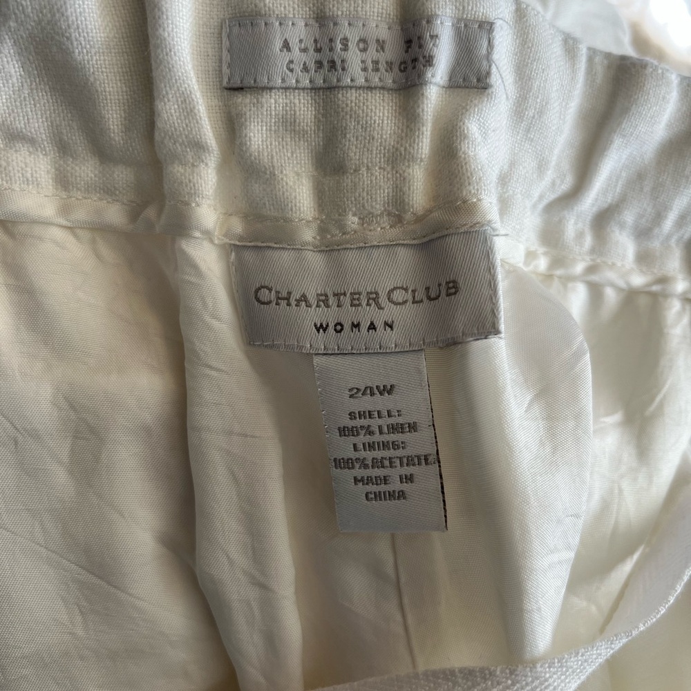 Charter Club Fully Lined Cropped White Linen Trousers - Picture 3 of 4